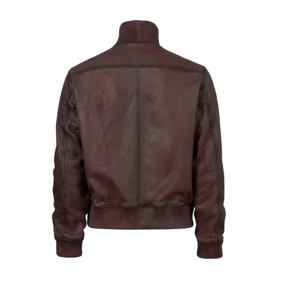 John Varvatos Star USA Men's Dani Goatskin Leather Zip Bomber Jacket Bordeaux - Picture 6 of 7